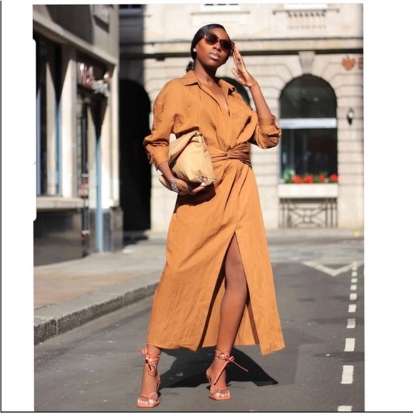 Zara draped camel dress - Picture 2 of 14